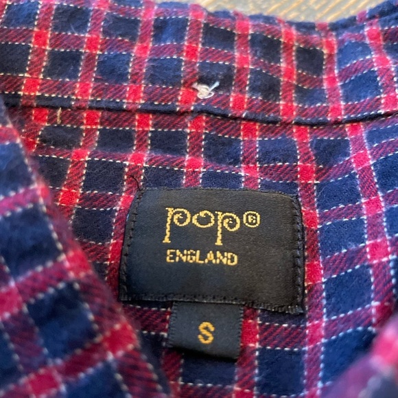 Pop England Red Blue Cotton Flannel Button Up down Men S small - Picture 4 of 5